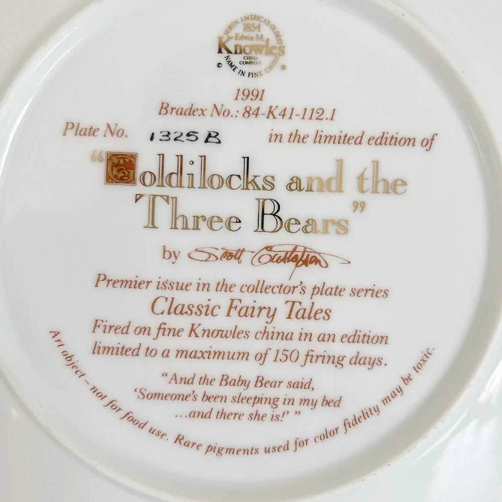 Vintage Knowles Goldilocks & Three Bears Collector Plate 1991 Scott Gustafson